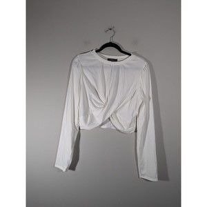 Lulus Womens White Pretty Thoughts Long Sleeve Twist Front Crop Top Sz XL Preppy